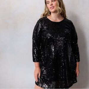 New LC Lauren Conrad Black Sequin Long Sleeve Dress 2X NWT (5823)